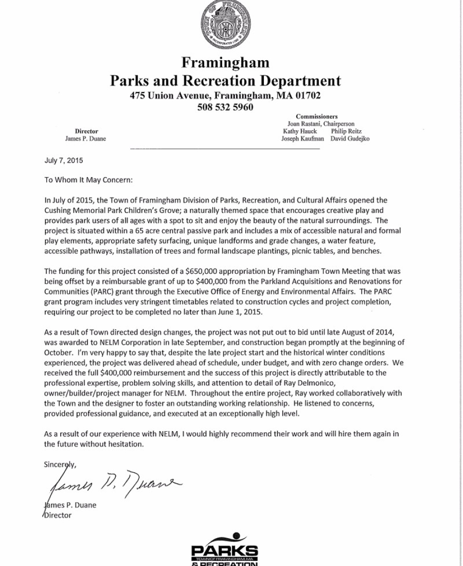 Testimonial from Framingham Parks and Rec Department